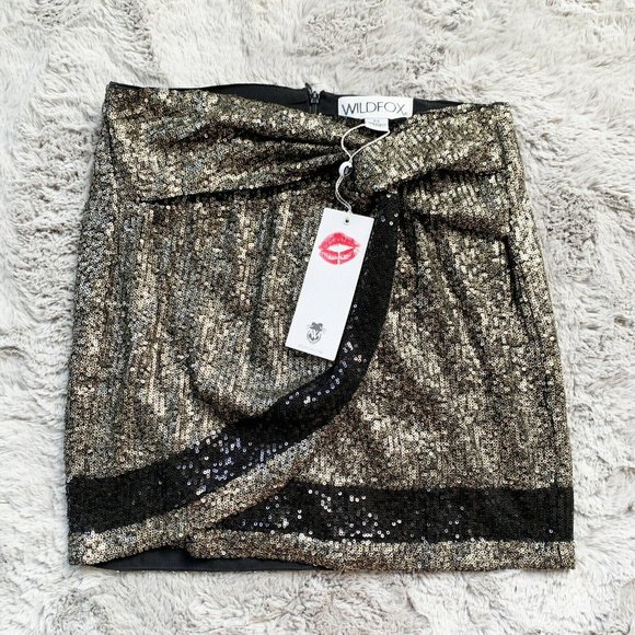 Wildfox Border Stripe Sequin Mini Skirt Gold sz M - Picture 4 of 6